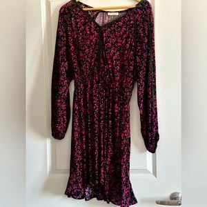 Long sleeved Black + Pink Floral Dress